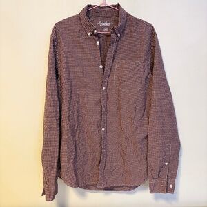 Eddie Bauer Collared Button Down Shirt Red Black White Checkered Mens Size M